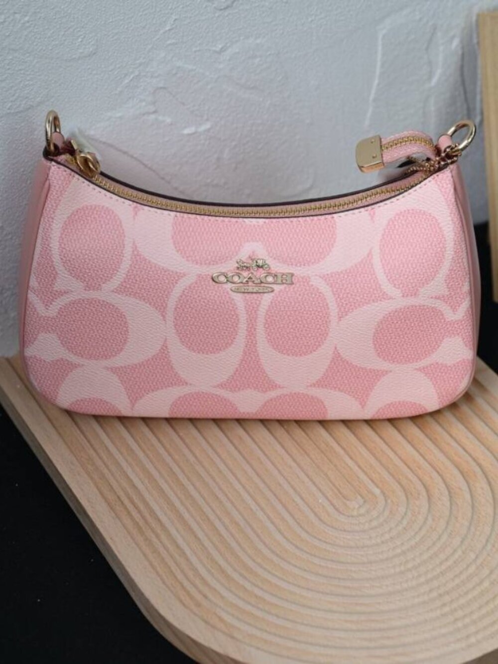 Coach Pink Signature Jacquard Crescent Crossbody Bag